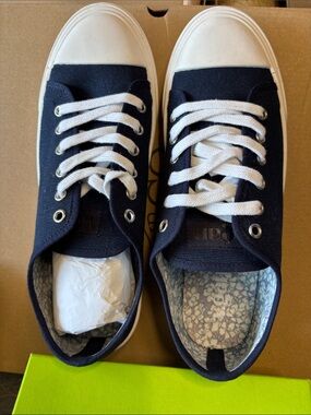 Vegan Women’s Navy Canvas Lace-Up Sneakers with White Toe